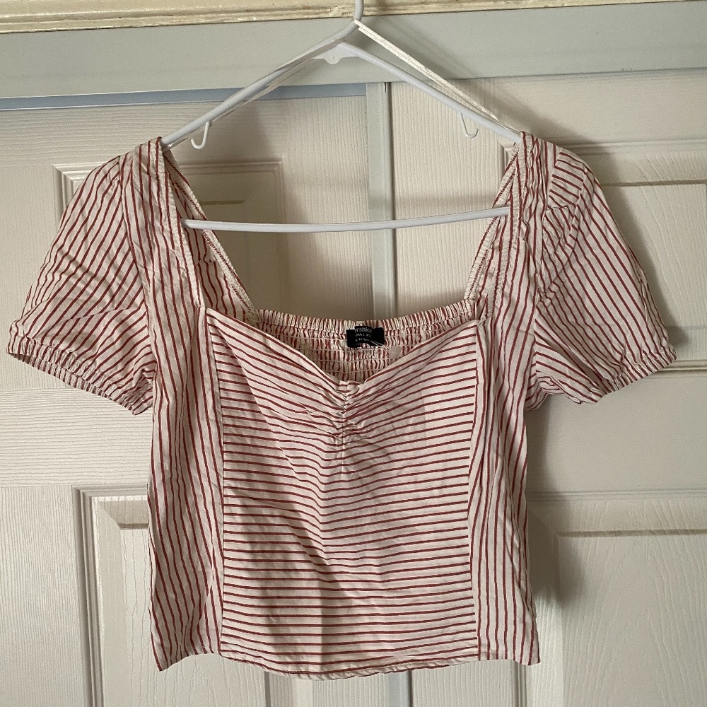 bershka pink and white striped crop top